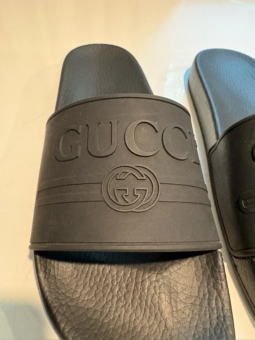 Gucci Black Logo Slide Sandals, Authentic
